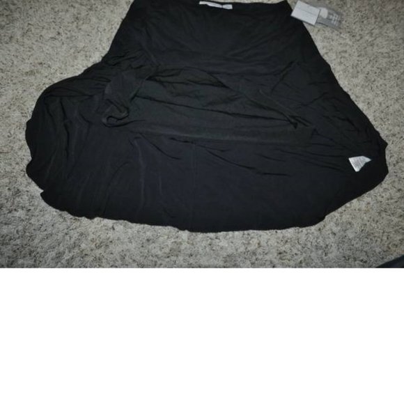 Womens Midi Skirt Black XL Petite Elastic Waist Lined Pleated Sag Harbor - Picture 3 of 4